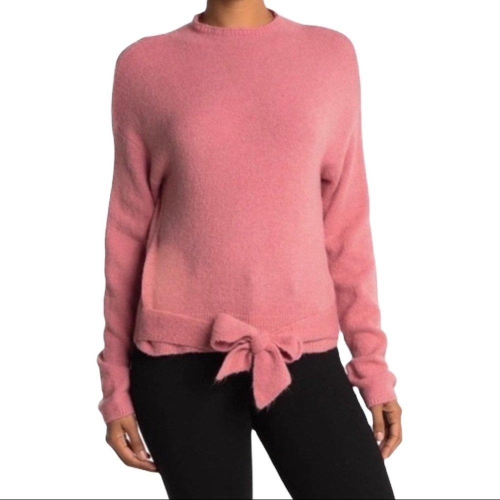 WAYF Where Are You From Mock Neck Tie Waist Sweater Blush Pink XS NWT